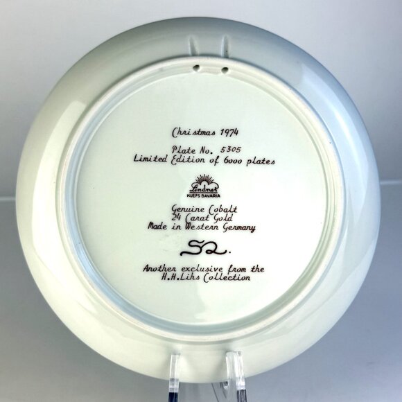 1974 Lindner “Peace on Earth” Blue 24K Gold Christmas Plate, H.H. Lihs, Germany - Picture 7 of 10